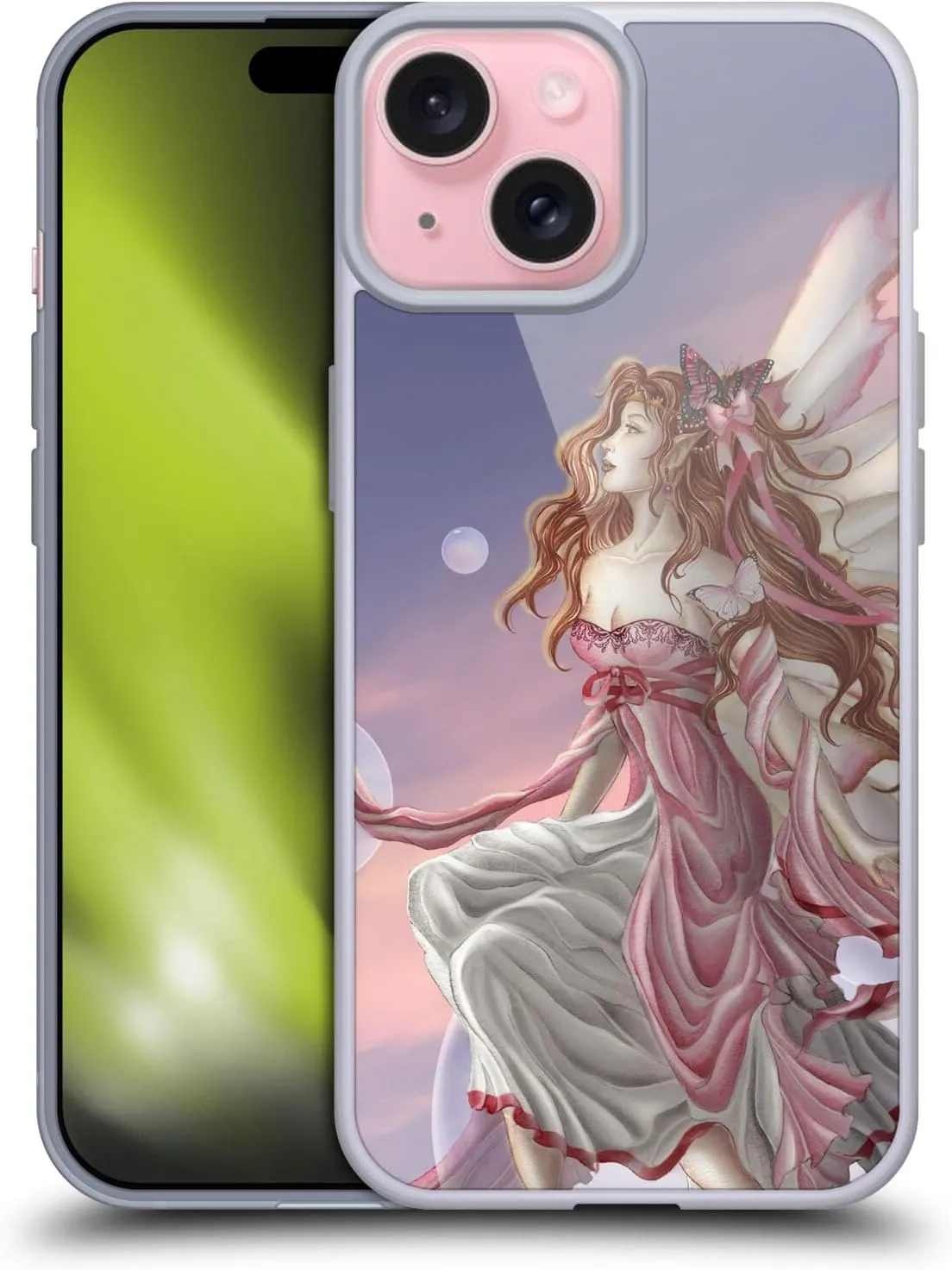 Head Case Designs Officially Licensed Nene Thomas Daybreak Pink Fairy Bubbles Soft Gel Case [Military Grade Protection] Compatible with Apple iPhone 15