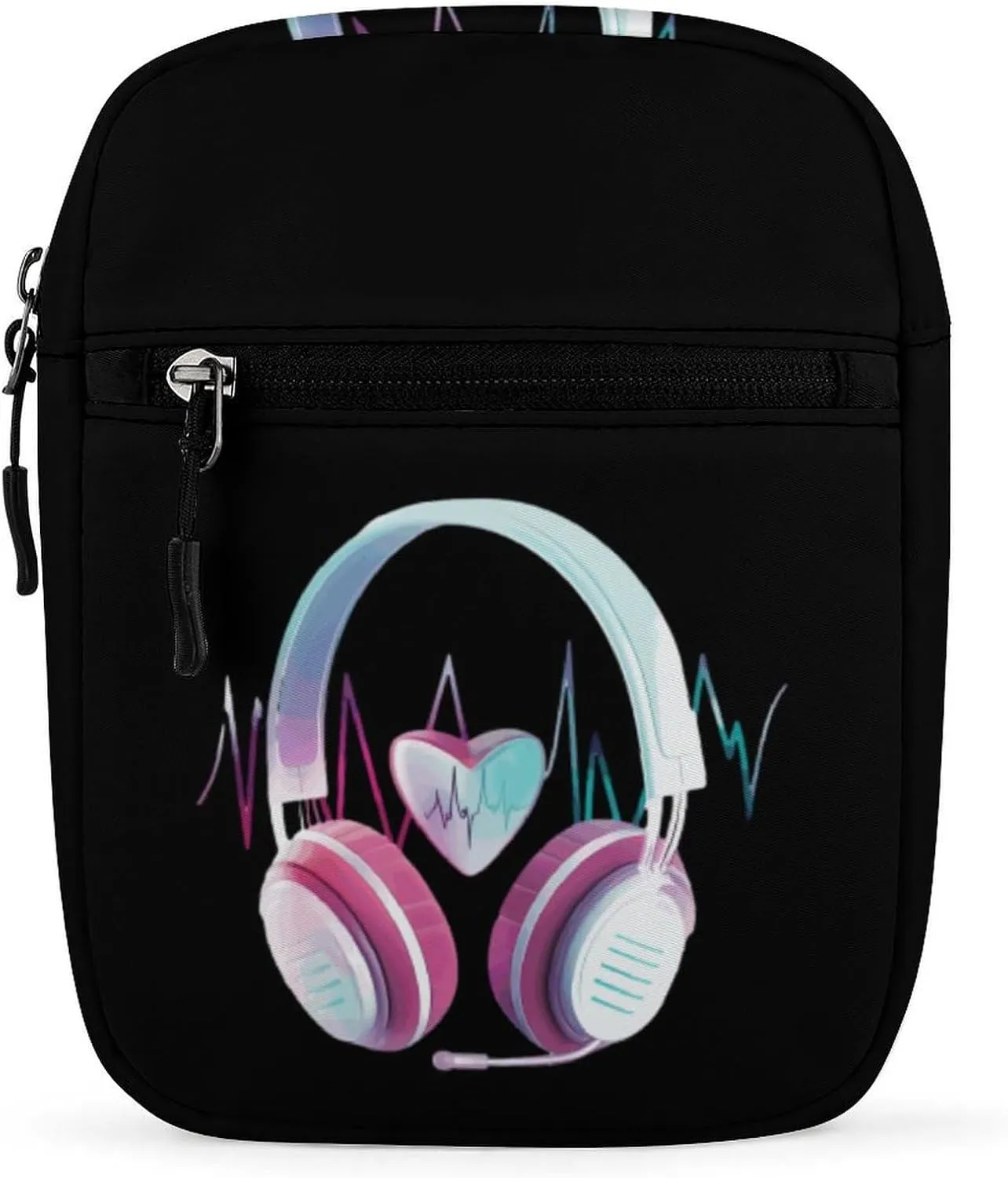 Headphone Heartbeat EKG Small Crossbody Bag Casual Belt Bag Sling Purse for Travel Hiking