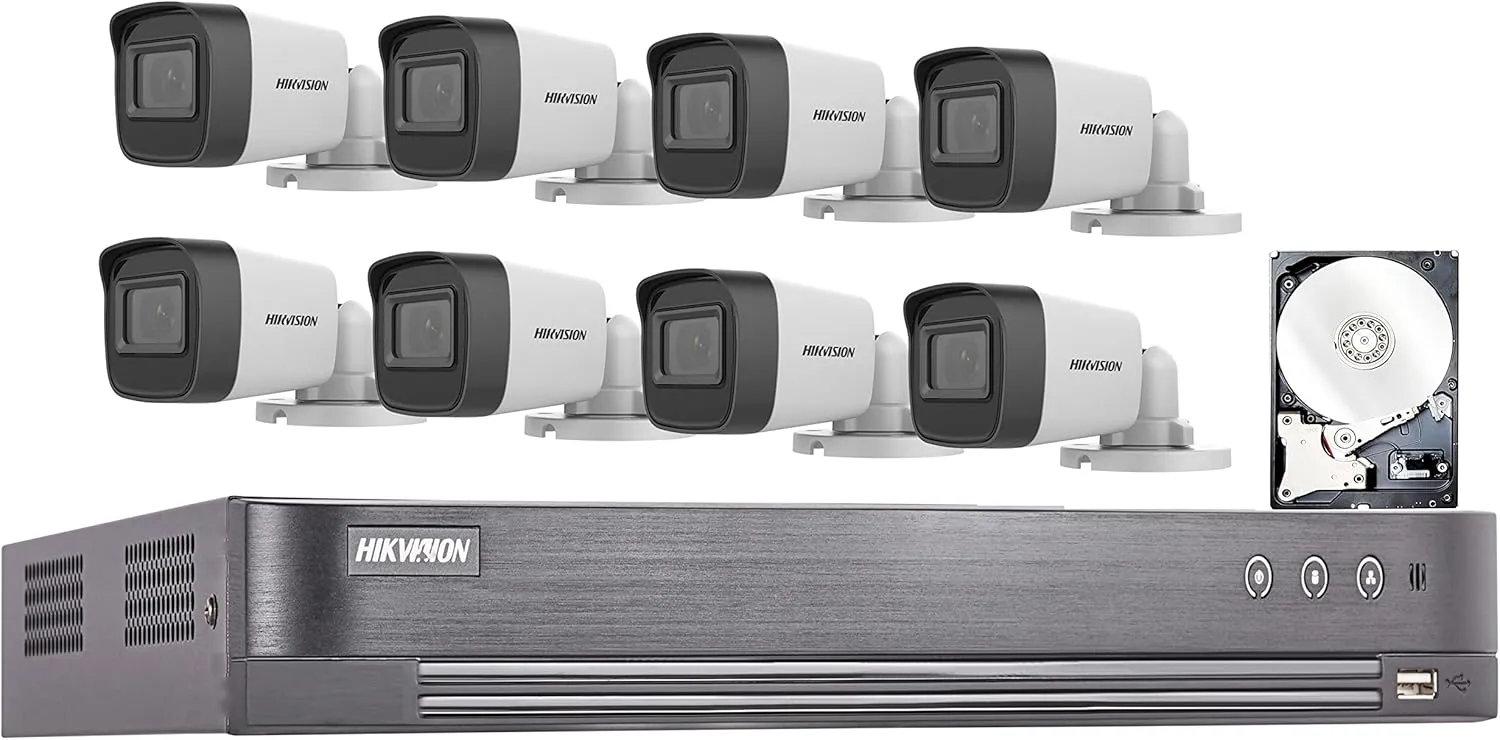 HIK 8CH 5MP HD Analog Surveillance Security Camera System Bundle Kit for Hikvision 8CH DVR with 4TB HDD 8X 5MP Outdoor Audio Bullet Cameras Audio & Video Recording Remote Access
