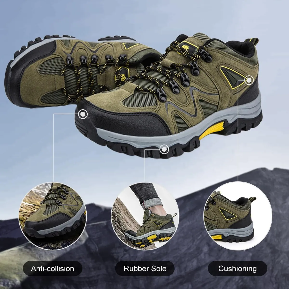Hiking Shoes Mens Waterproof Mountain Trekking Shoes Men Breathable Walking Shoes Outdoor Sports Running Camping Climbing