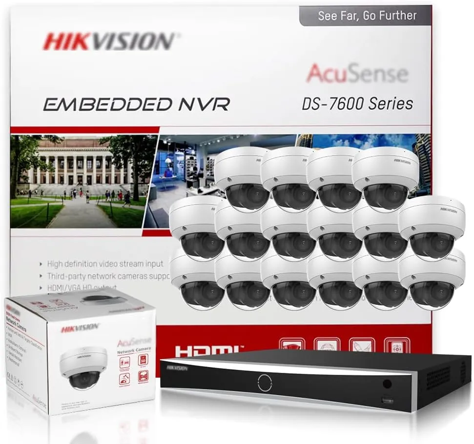 HIKV 16 Channel NVR Camera System Kit, DS-7616NXI-K2/16P 4K ACU-Sense 16 PoE NVR, 16X DS-2CD2183G2-IU 8MP VCA Mic Dome IP Cameras, Facial Recognition, AI Detection, Compatible for Hikvision(NO HDD)