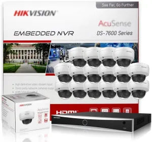 HIKV 16 Channel NVR Camera System Kit, DS-7616NXI-K2/16P 4K ACU-Sense 16 PoE NVR, 16X DS-2CD2183G2-IU 8MP VCA Mic Dome IP Cameras, Facial Recognition, AI Detection, Compatible for Hikvision(NO HDD)