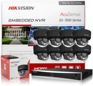 HIKV 8 Channel IP Camera System Kit, DS-7608NXI-I2/8P/S 4K ACU-Sense PoE NVR, 8X DS-2CD2183G2-LIS2U 8MP Black Dual Mic VCA IP Camera, Facial Recognition, AI Detection, Compatible for Hikvision(NO HDD)