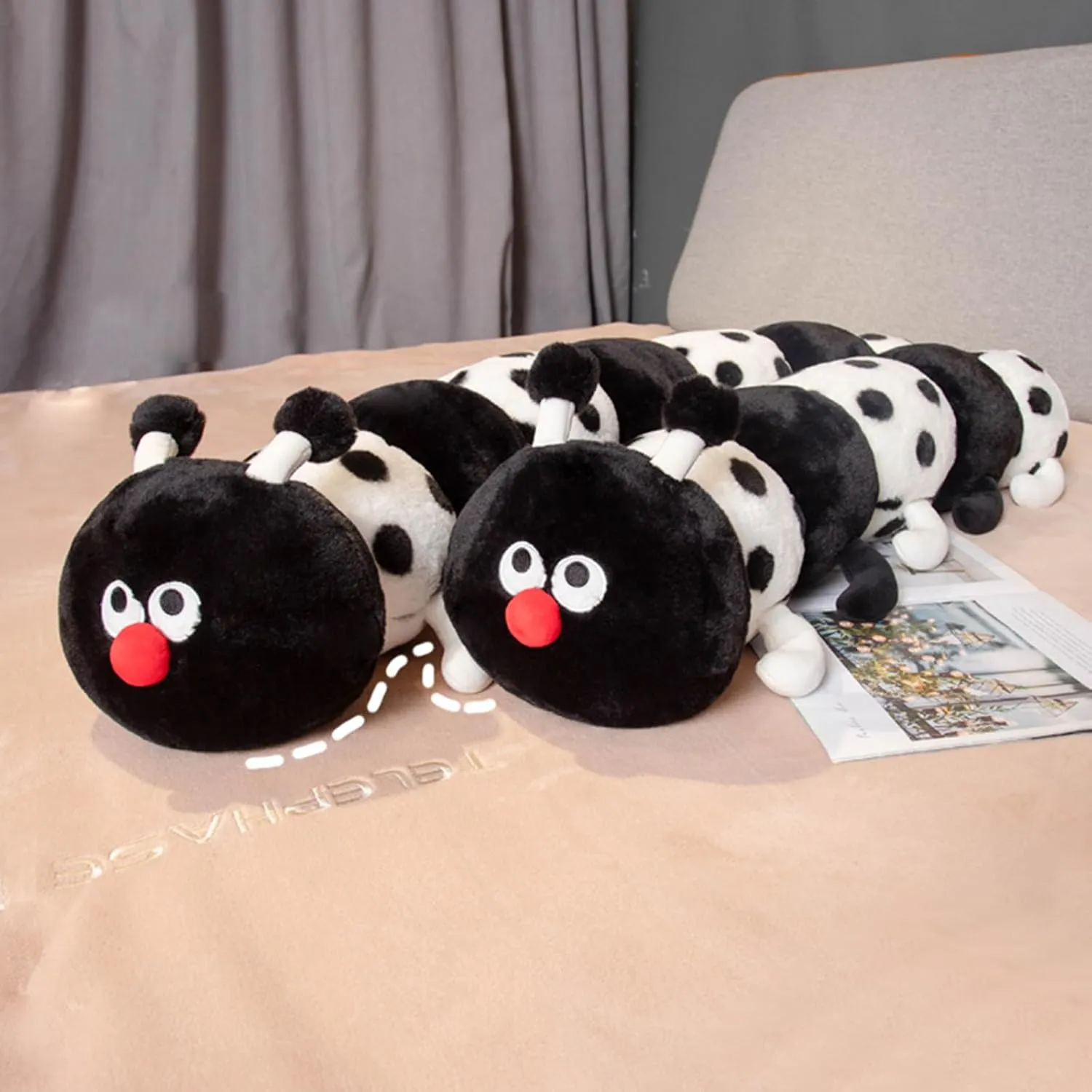 Hofun4U Caterpillar Stuffed Long Plush Pillow - Home Decoration Christmas Birthday for Kids Adults (Black,47 inch)