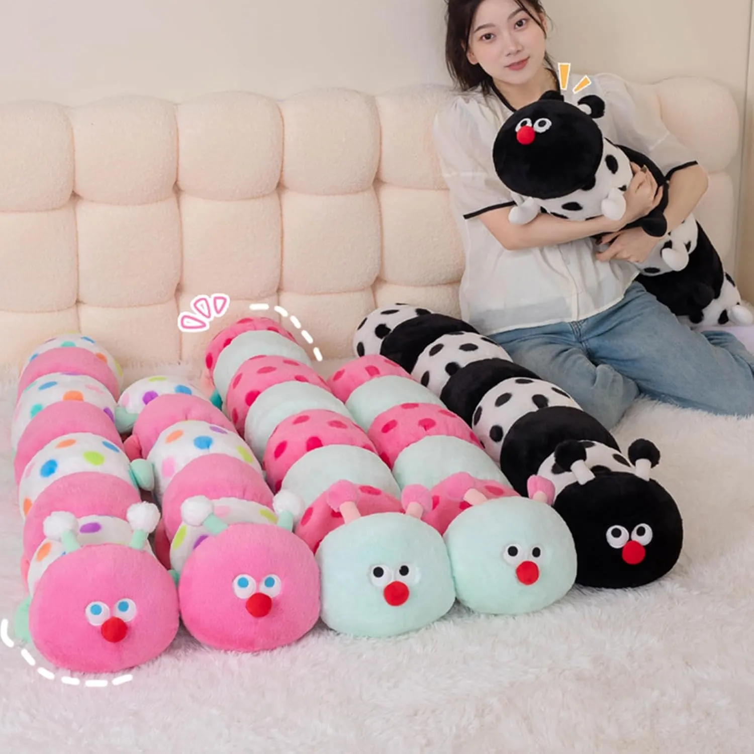 Hofun4U Caterpillar Stuffed Long Plush Pillow - Home Decoration Christmas Birthday for Kids Adults (Black,47 inch)