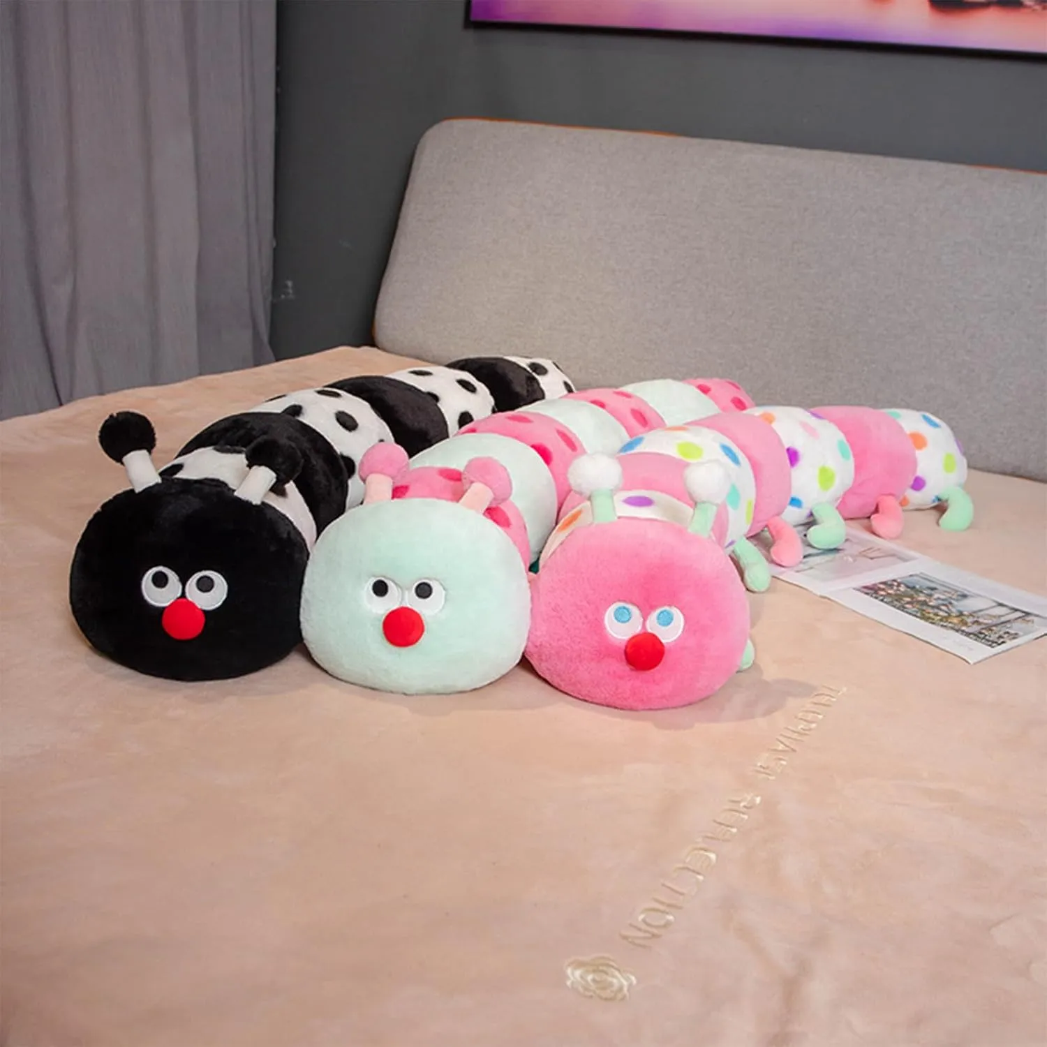 Hofun4U Caterpillar Stuffed Long Plush Pillow - Home Decoration Christmas Birthday for Kids Adults (Black,47 inch)