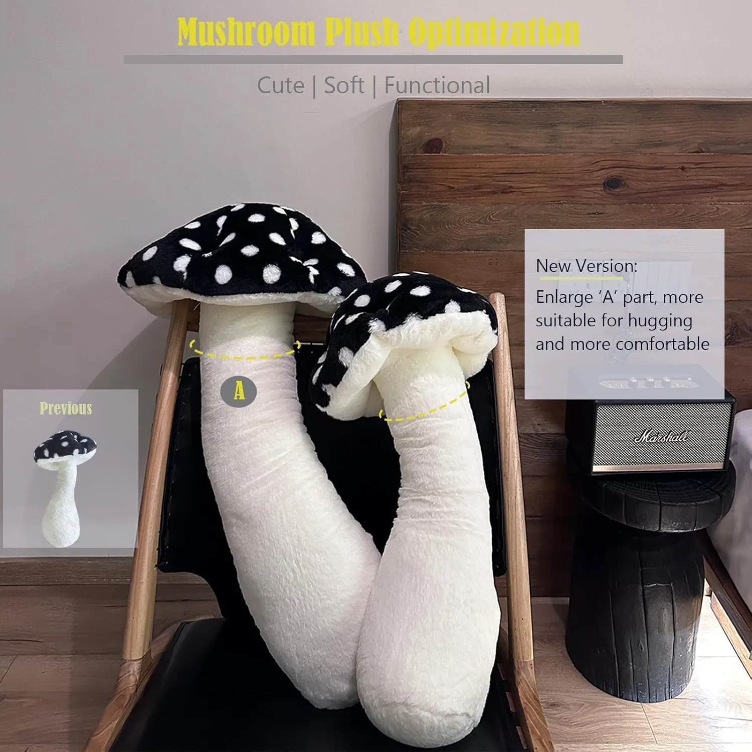 Hofun4U Giant Mushroom Plush Pillow - 51 inch Mushroom Shaped Stuffed Long Body Pillow - Polka Dot Mushroom Plush - Christmas Birthday Gifts Choice Home Decoration (Black) (Hofun-flumush-Black-130)