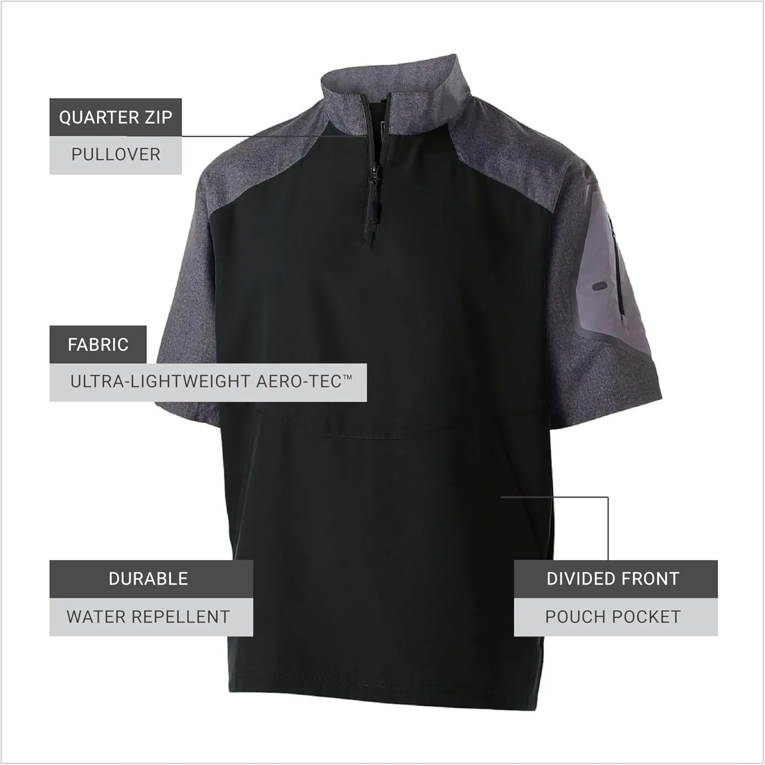 Holloway Raider Pullover Cage Jacket - Weather-Resistant Quarter Zip Athletic Wear with Sleeve Pocket