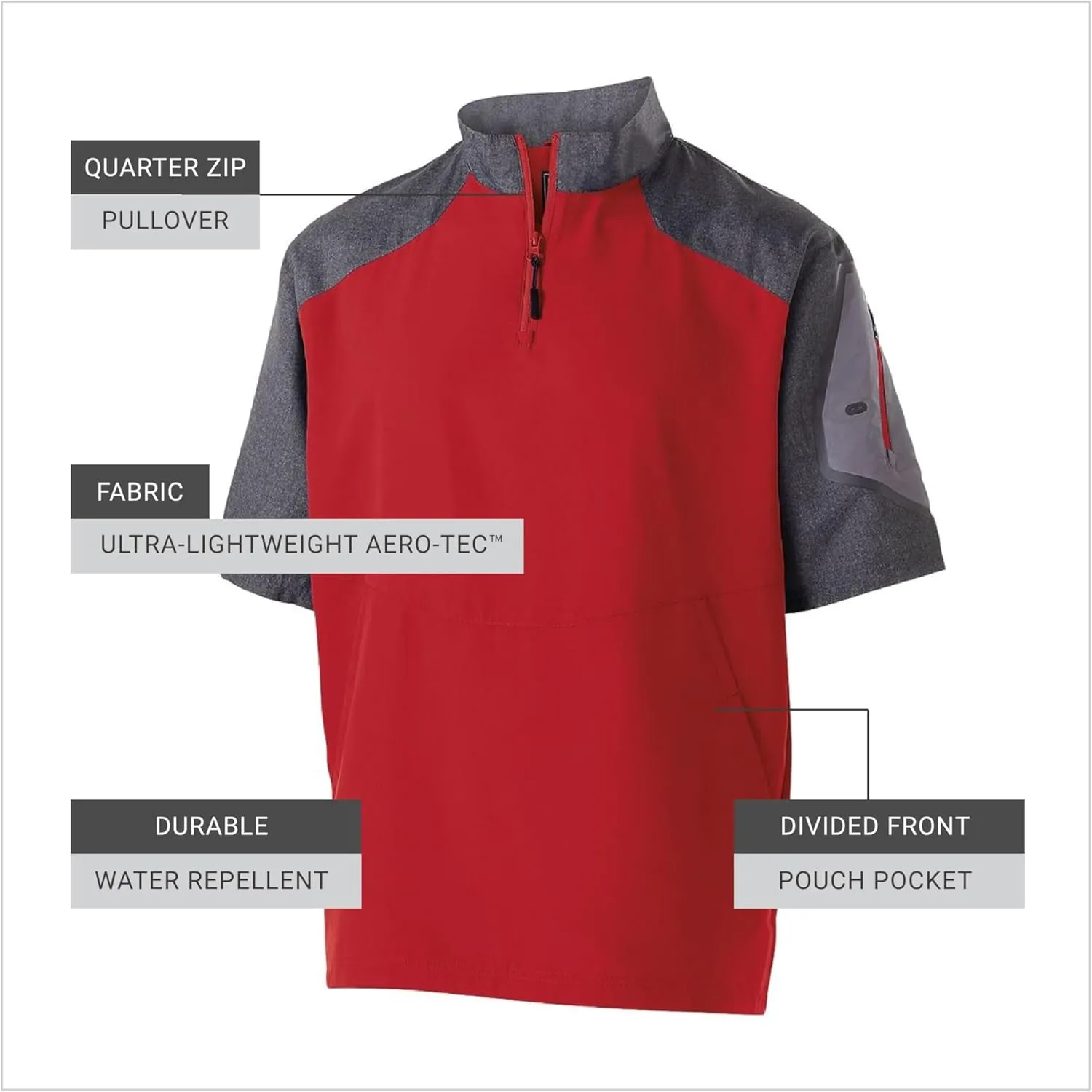 Holloway Raider Pullover Cage Jacket - Weather-Resistant Quarter Zip Athletic Wear with Sleeve Pocket