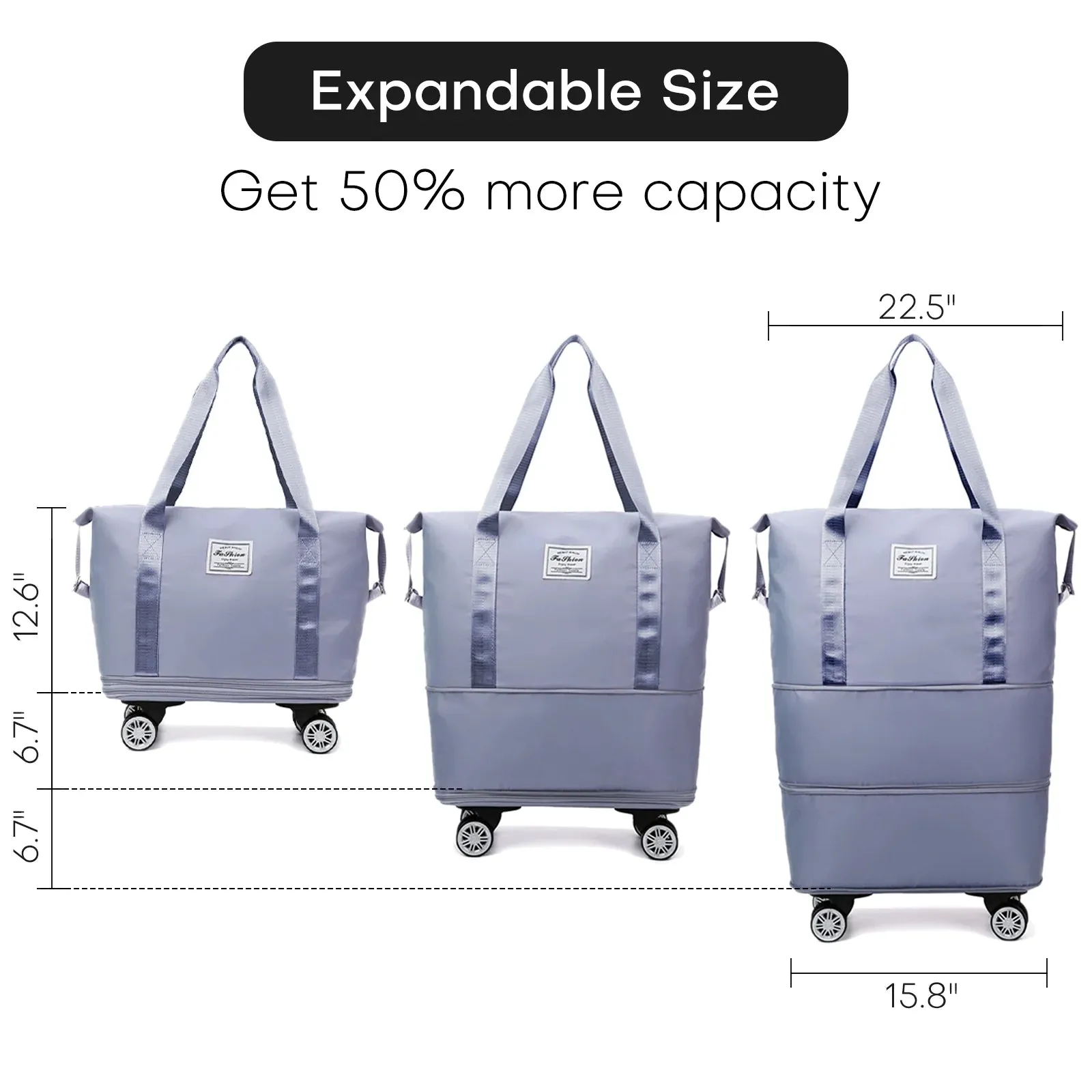 Home.co - Expandable Travel Bag With Wheels - Random Color