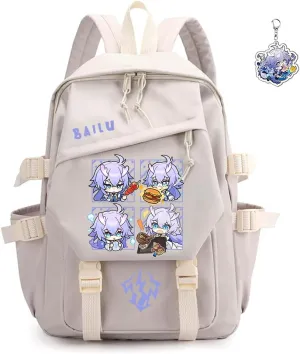 Honkai Star Rail Backpack Women Men Unisex Robin Rucksack Aventurine Firefly Bag HSR Kawaii Backpack (White-Bailu)