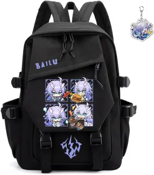 Honkai Star Rail Backpack Women Men Unisex Robin Rucksack Firefly Black Bag HSR Kawaii Anime Backpack (Black-Bailu)