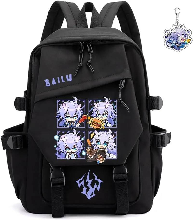 Honkai Star Rail Backpack Women Men Unisex Robin Rucksack Firefly Black Bag HSR Kawaii Anime Backpack (Black-Bailu)