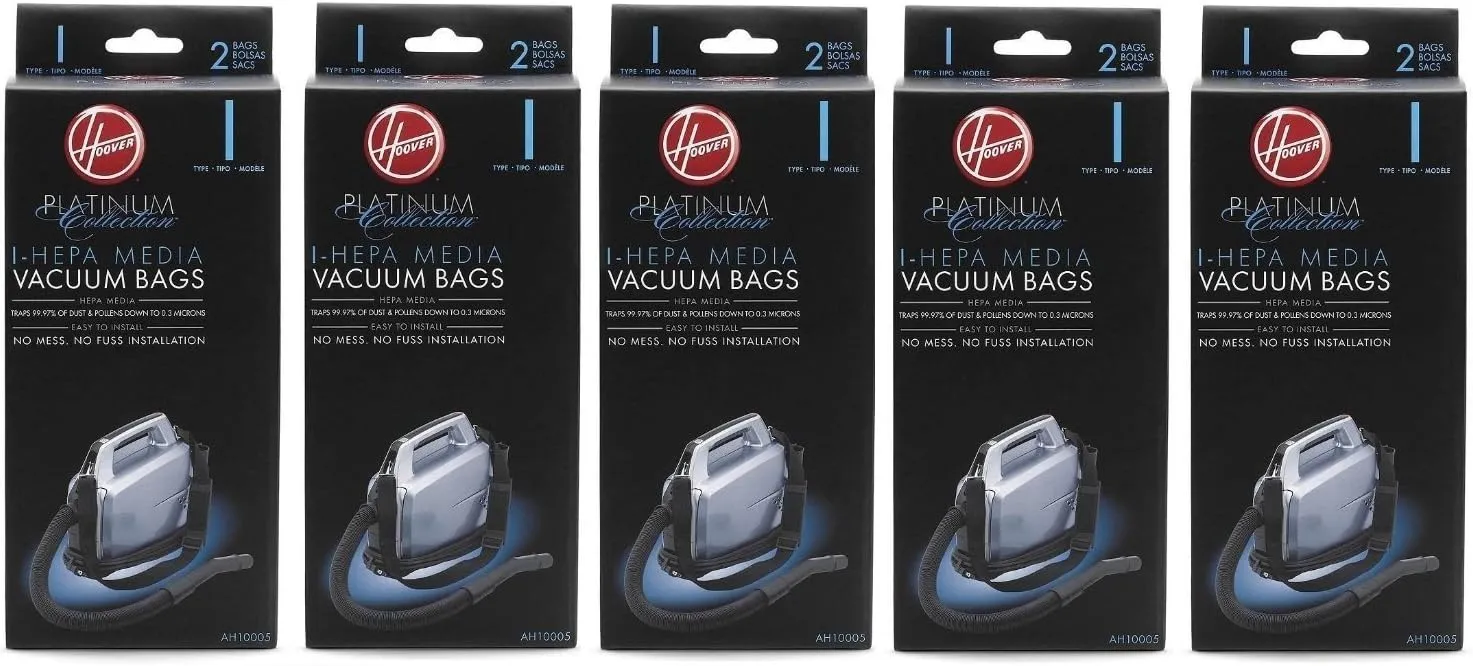Hoover Type I HEPA Bag, AH10005 (5 Packs of 2: Total 10 Bags)