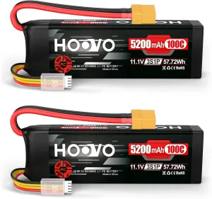 HOOVO 3S 11.1V 5200mAh 100C Lipo Battery with XT90 Connector for RC Car RC Helicopter Airplane Quadcopter UAV Drone FPV (2 Packs)