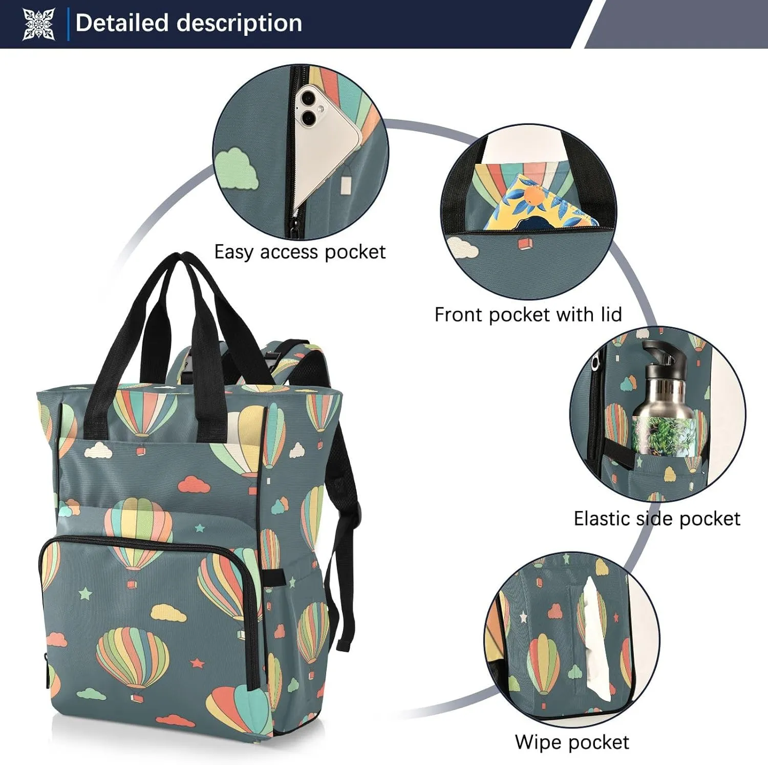 Hot Air Balloon Diaper Bag Backpack, Mommy Bag, Multifunctional Diaper Bag, Travel Backpack, Large Capacity Diaper Bag