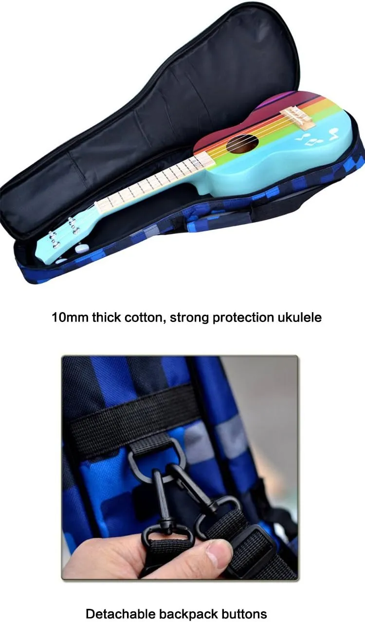 HOT SEAL 10MM Waterproof Durable Colorful Ukulele Case Bag with Storage Backpack (23/24in, Red Plaid)