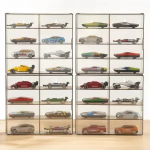 Hot Wheels Display Case Wall Mount,1/64 Toy Car Wall Storage,Matchbox Car Organizer,4 Piece 32 Slots Hot Wheels Clear Wall Storage Box with Dust Cover