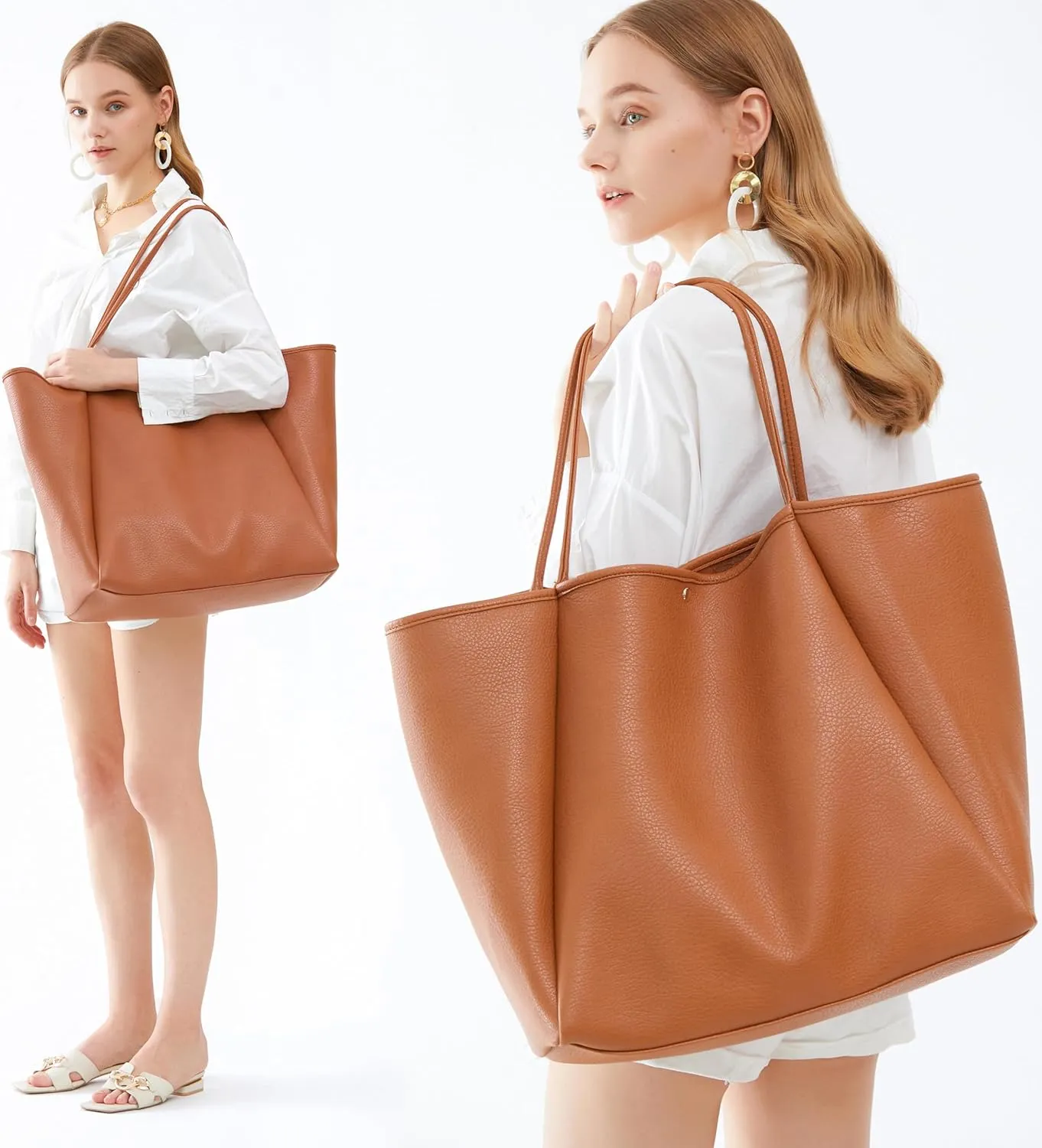 HOXIS Oversize Pu Leather Tote Women Weekender Bag Shopper Handbag Travel Purse