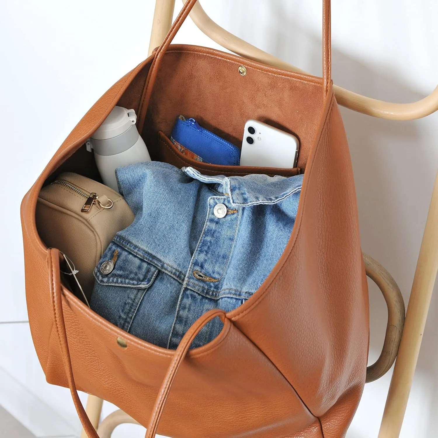 HOXIS Oversize Pu Leather Tote Women Weekender Bag Shopper Handbag Travel Purse