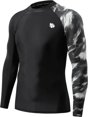 HUGE SPORTS Men's Rash Guard Long Sleeves UPF 50  UV Sun Protection Quick Drying Splice Compression Swim Shirts