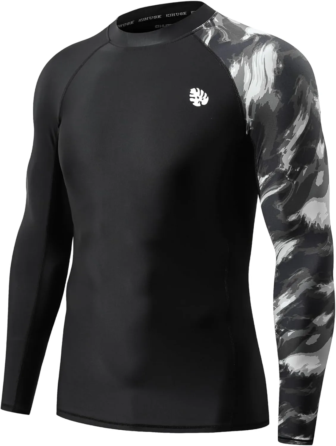 HUGE SPORTS Men's Rash Guard Long Sleeves UPF 50  UV Sun Protection Quick Drying Splice Compression Swim Shirts