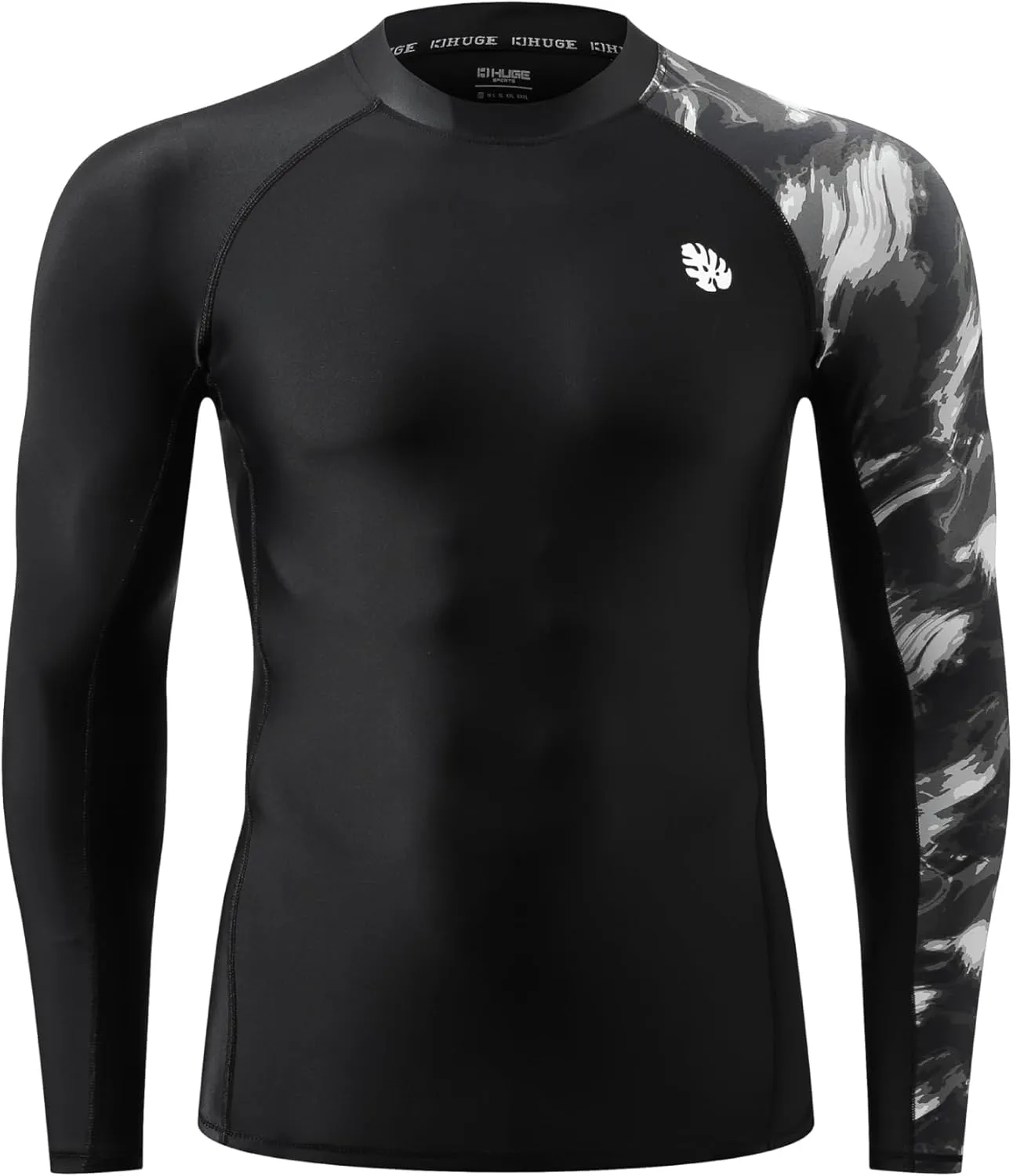 HUGE SPORTS Men's Rash Guard Long Sleeves UPF 50  UV Sun Protection Quick Drying Splice Compression Swim Shirts