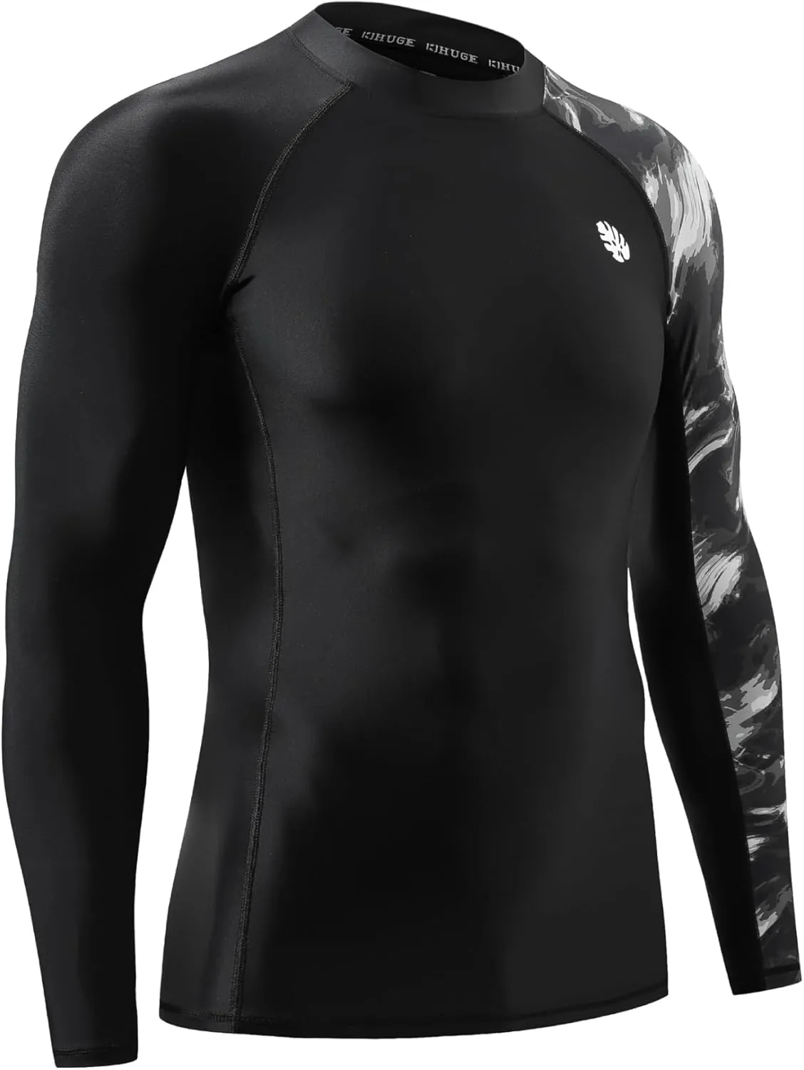 HUGE SPORTS Men's Rash Guard Long Sleeves UPF 50  UV Sun Protection Quick Drying Splice Compression Swim Shirts