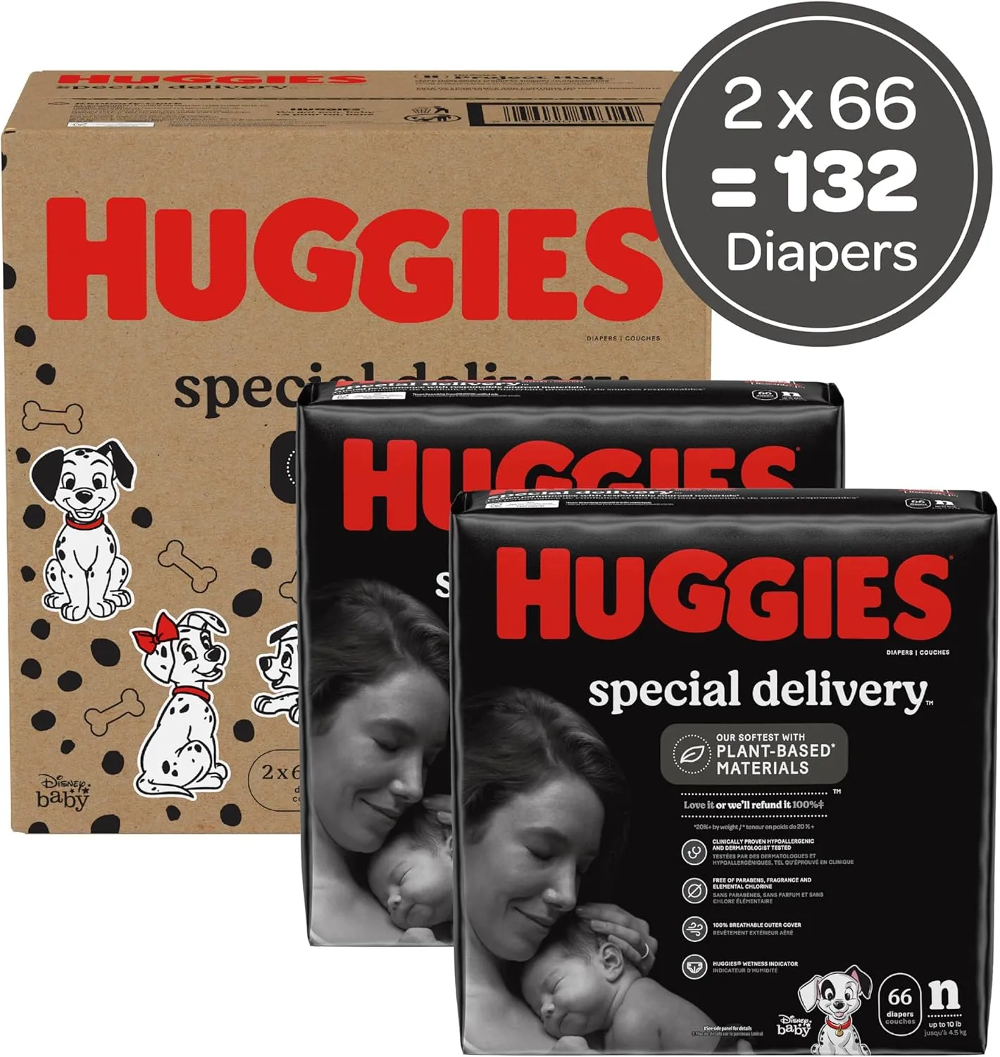 Huggies Special Delivery Hypoallergenic Baby Diapers Size Newborn (up to 10 lbs), 132 Ct, Fragrance Free, Safe for Sensitive Skin