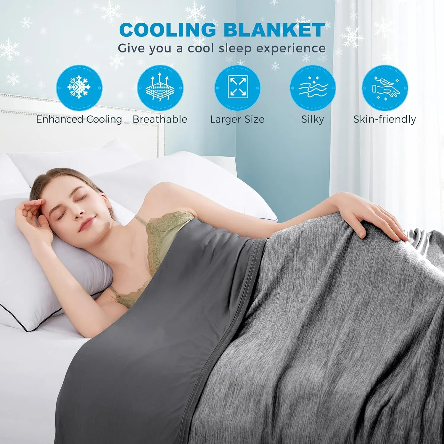 HYLEORY Cooling Blankets for Hot Sleepers, Cool Summer Blanket Keep Body Cool for Night Sweats Double Sided Lightweight Breathable Blanket for Bed Couch Sofa, Queen (90"x90"), Black