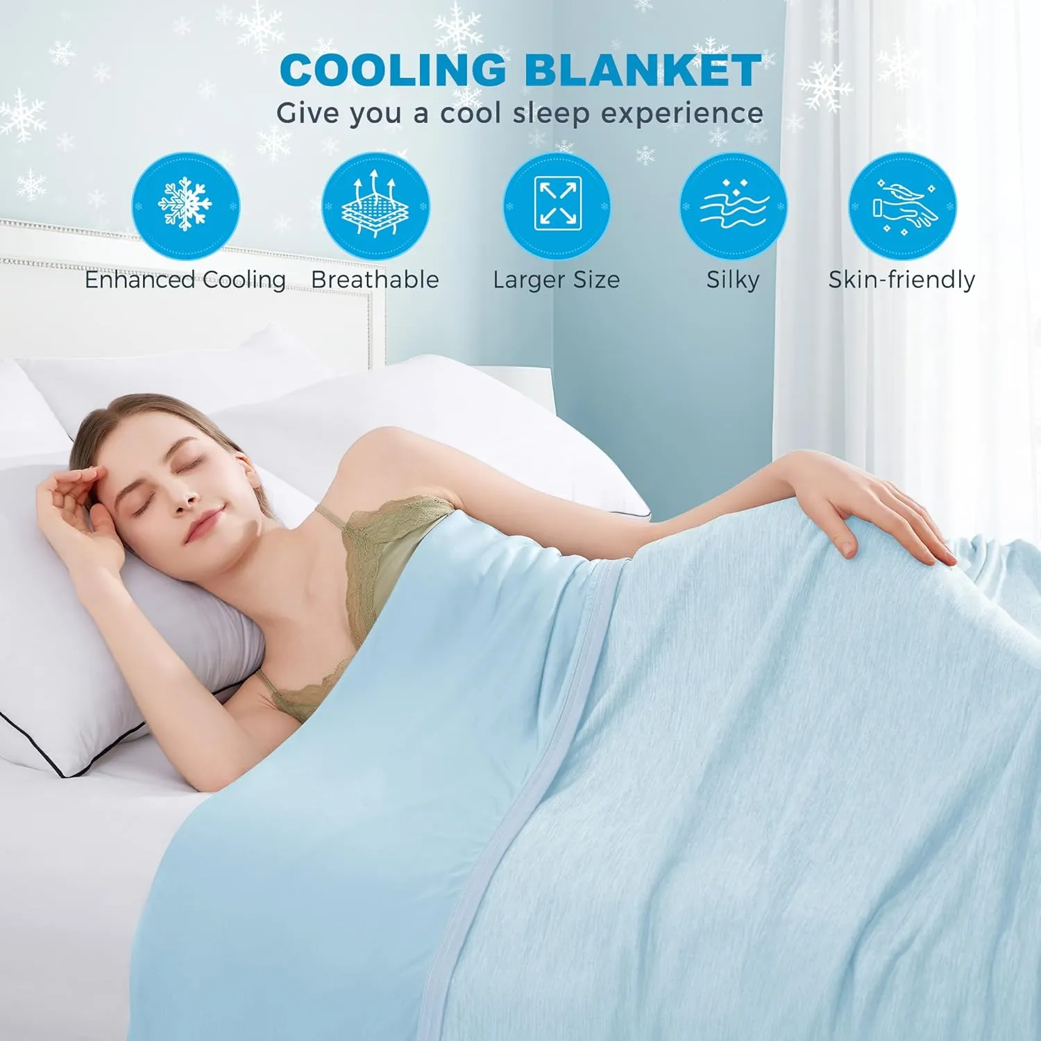 HYLEORY Cooling Blankets for Hot Sleepers, Cool Summer Blanket Keep Body Cool for Night Sweats Double Sided Lightweight Breathable Blanket for Bed Couch Sofa, Queen (90"x90"), Light Blue
