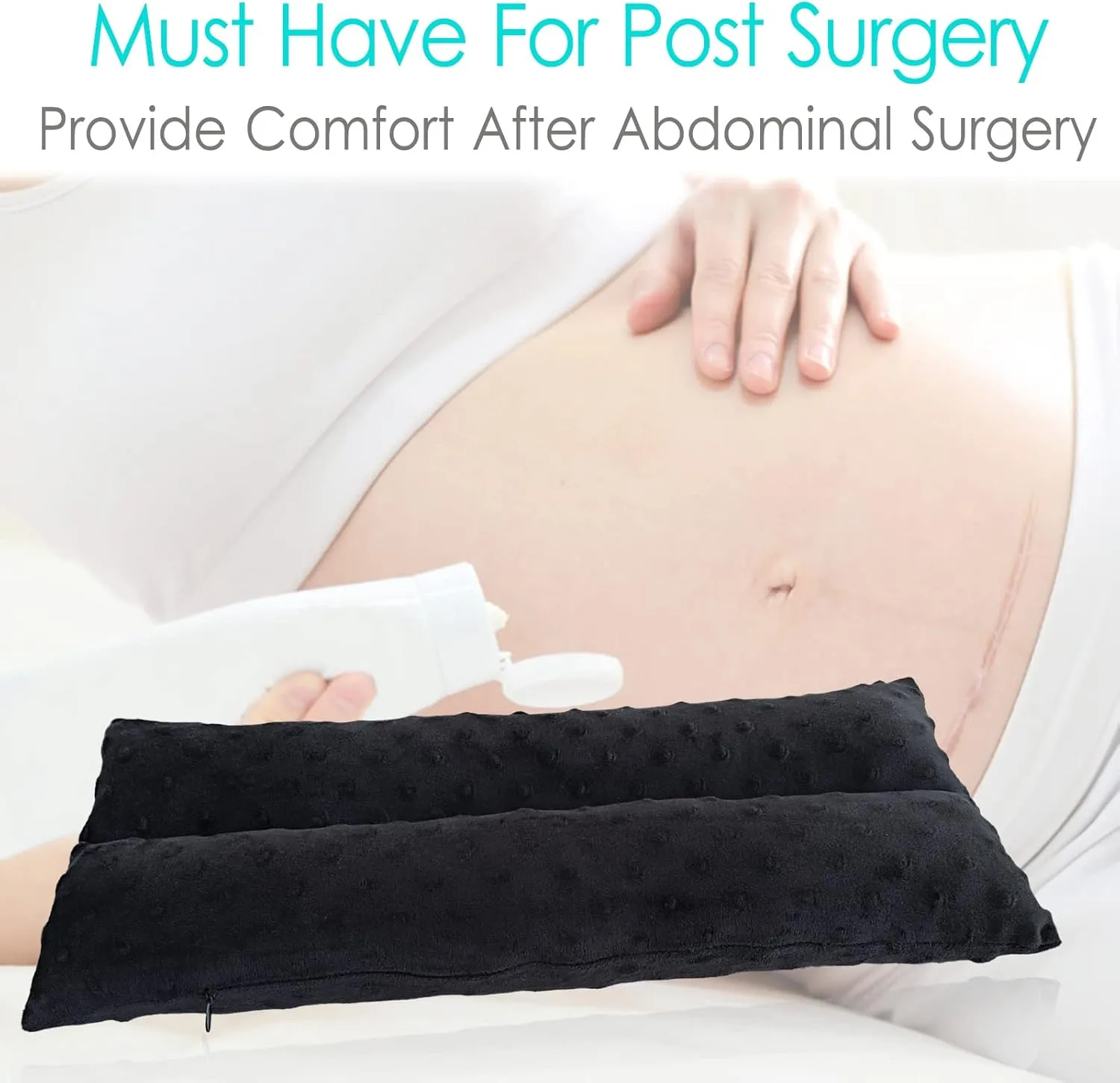 Hysterectomy Pillow Abdominal Post Surgery Pillows with Pocket Comfort for Ice Heat Packs Tummy Tuck Belly Incision Recovery Seatbelt Gifts Women Patients Minky Dot Black