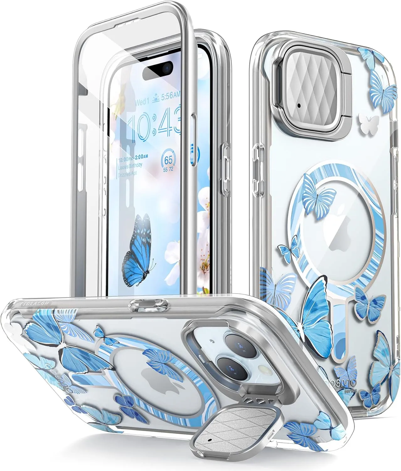 i-Blason for iPhone 14/13 Case [6.1''] with Camera Cover Stand [MagSafe Compatible] Slim Full-Body Protective Phone Case with Built-in Screen Protector (Bluefly)