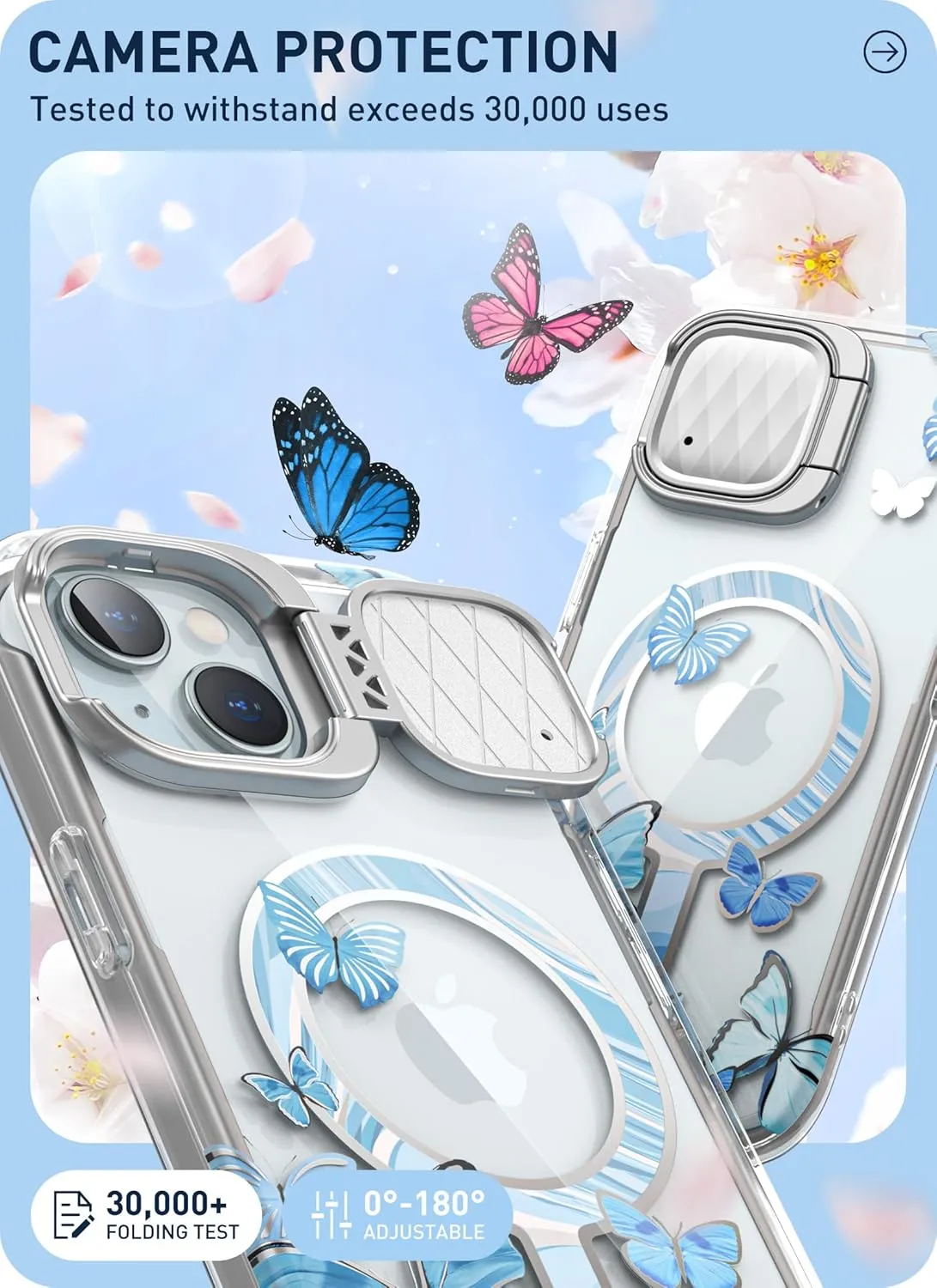 i-Blason for iPhone 14/13 Case [6.1''] with Camera Cover Stand [MagSafe Compatible] Slim Full-Body Protective Phone Case with Built-in Screen Protector (Bluefly)