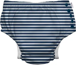 i play. by green sprouts Reusable, Eco Snap Swim Diaper with Gussets, UPF 50, 24 mo, Navy Stripes, Patented Design, STANDARD 100 by OEKO-TEX Certified