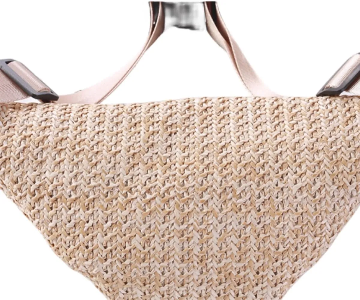 IAMUHI Straw Woven Fanny Pack Cross Chest Shoulder Handbag Purse Handwoven Beach Bag,Light Khaki