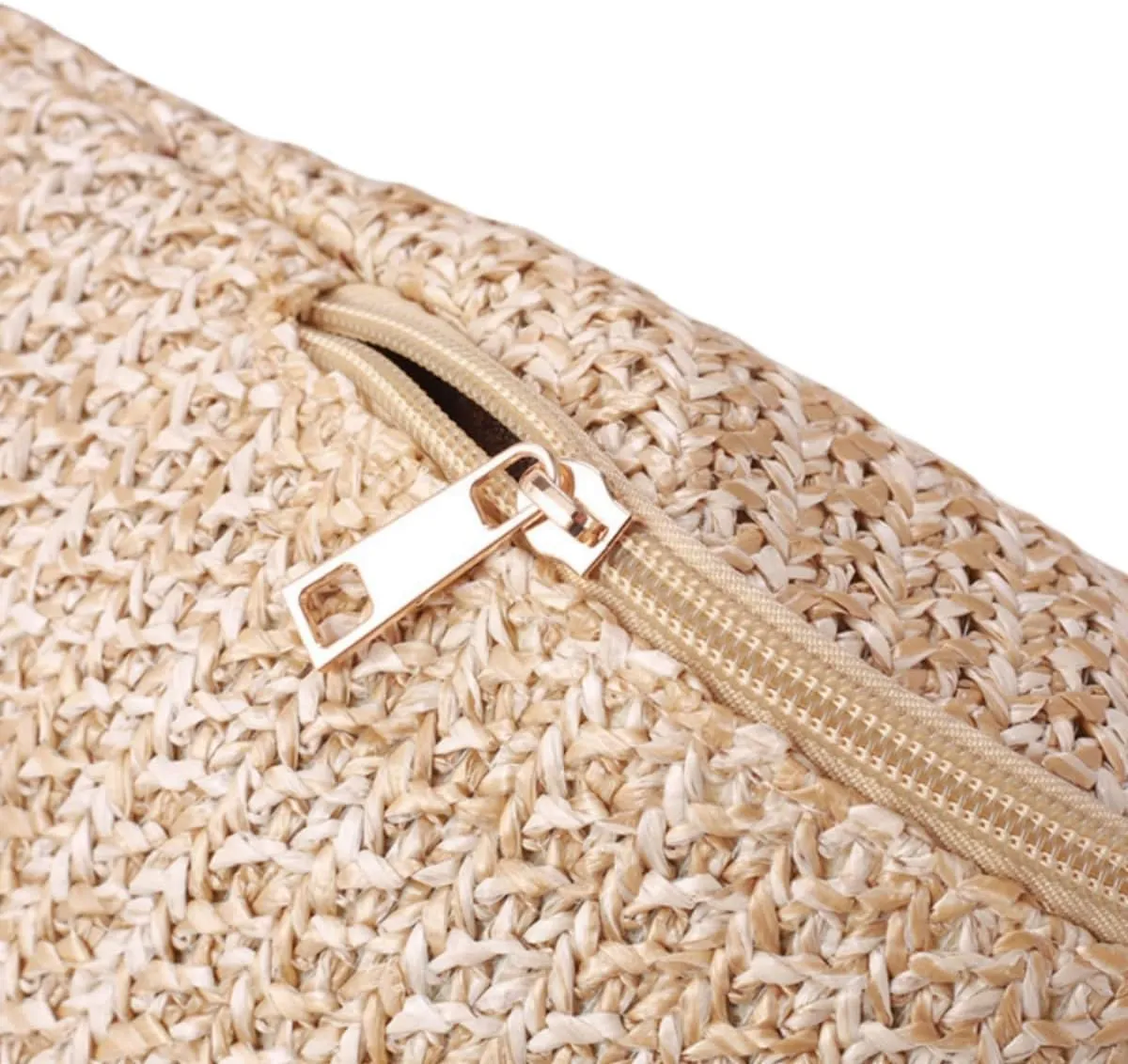 IAMUHI Straw Woven Fanny Pack Cross Chest Shoulder Handbag Purse Handwoven Beach Bag,Light Khaki