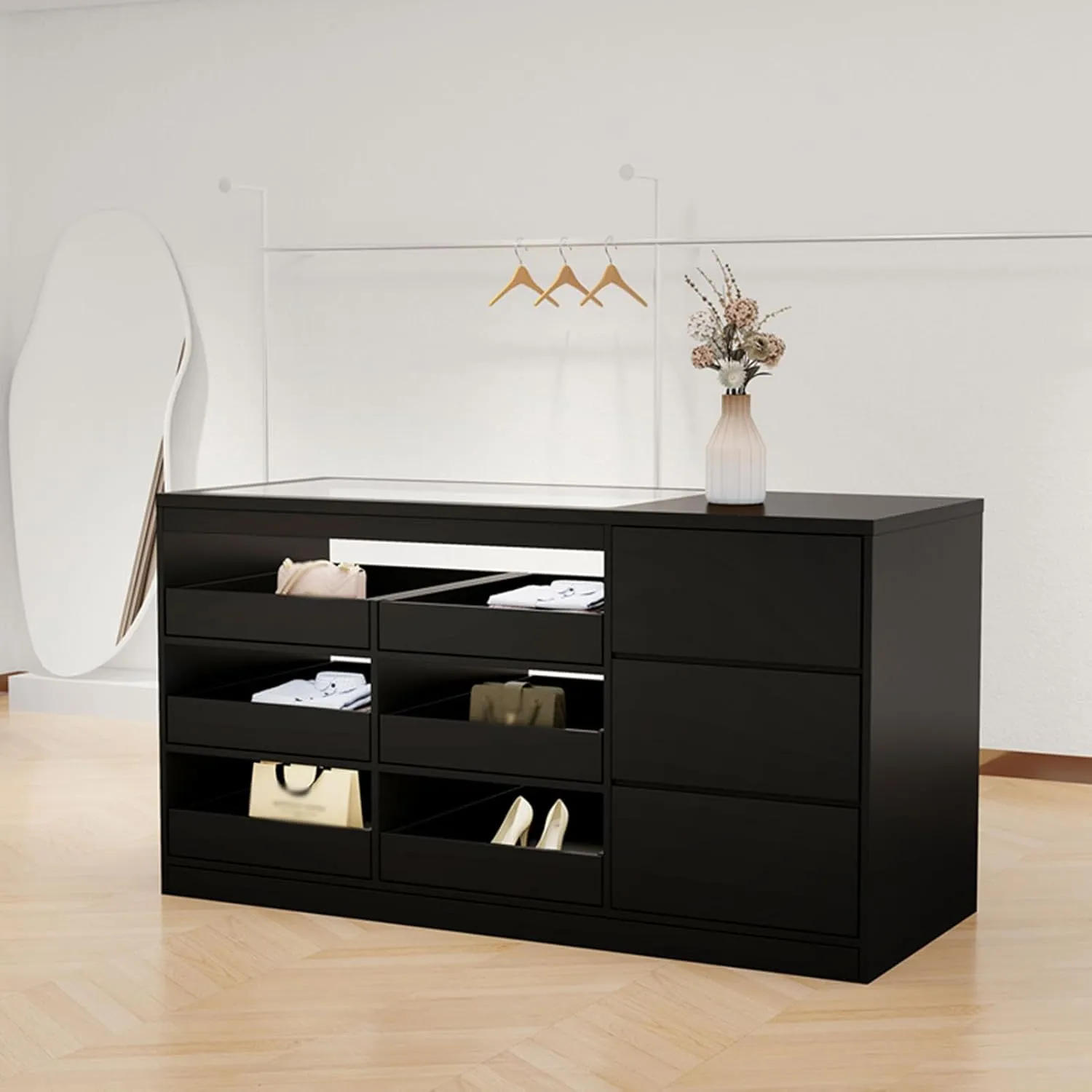Industrial Retail Display Tables Clothing Store Island Cabinet,3tier Retail Stores Garment Shoe Handbag Display Stand Boutique Display Table With Storage Drawer,retro Unit Storage Shelves