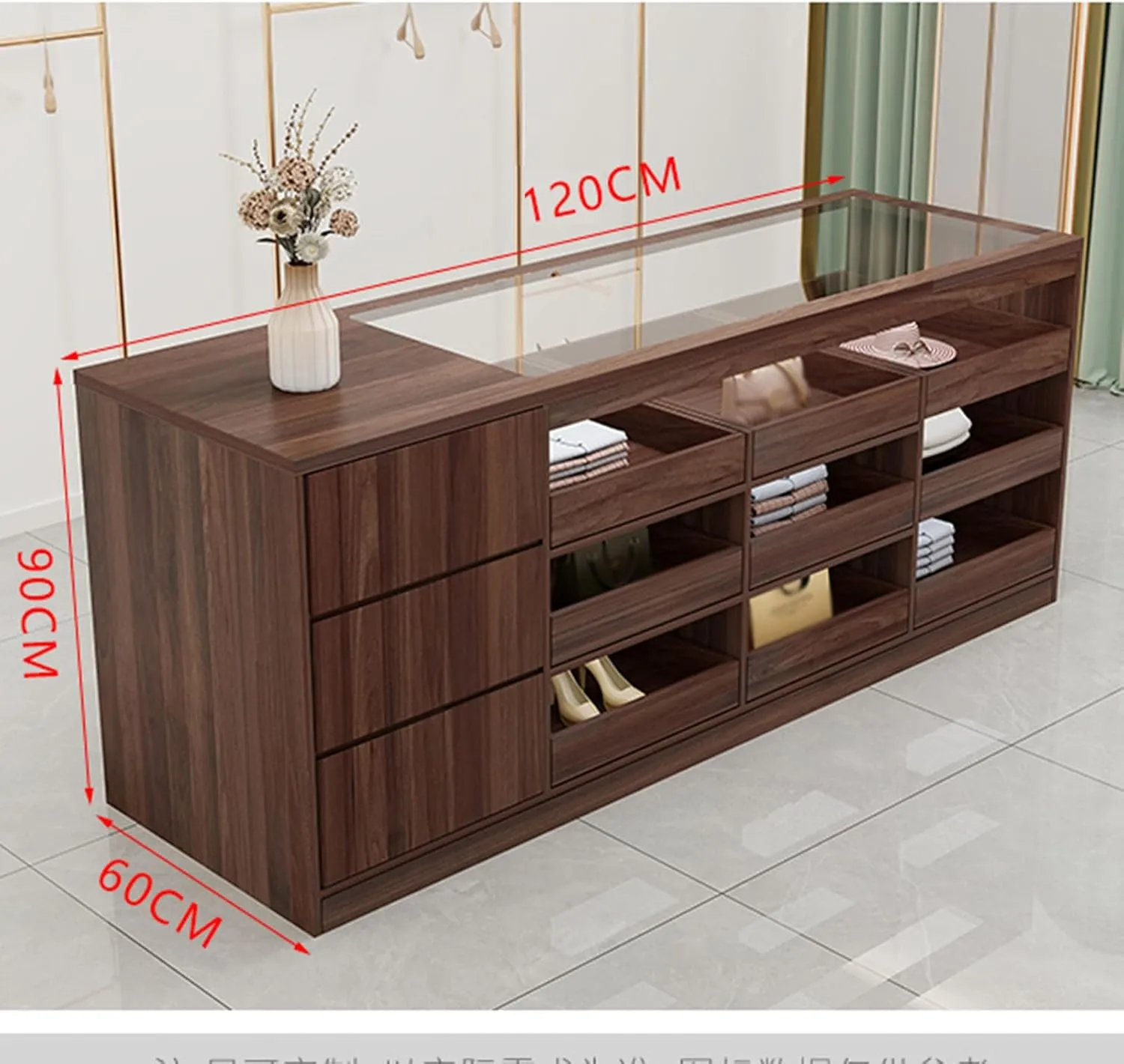 Industrial Retail Display Tables Clothing Store Island Cabinet,3tier Retail Stores Garment Shoe Handbag Display Stand Boutique Display Table With Storage Drawer,retro Unit Storage Shelves