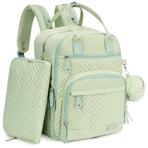 iniuniu Diaper Bag Backpack, 4 in 1 kit Large Unisex Baby Bags for Boys Girls, Waterproof Travel Back Pack with Diaper Pouch, Washable Changing Pad, Pacifier Case and Stroller Straps, Light Green