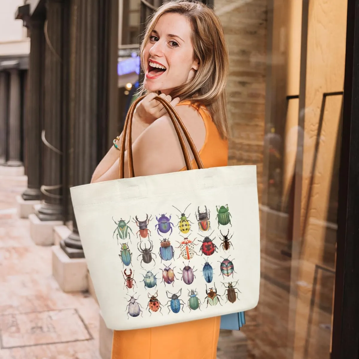 Insect Canvas Tote Bag For Women, Reusable Grocery Shoulder Bag Tote Bags for Work Beach Travel Gym, Beach Bag Handbag Motivational Gifts Birthday Gifts for for Insect Collector Teacher Friends -14