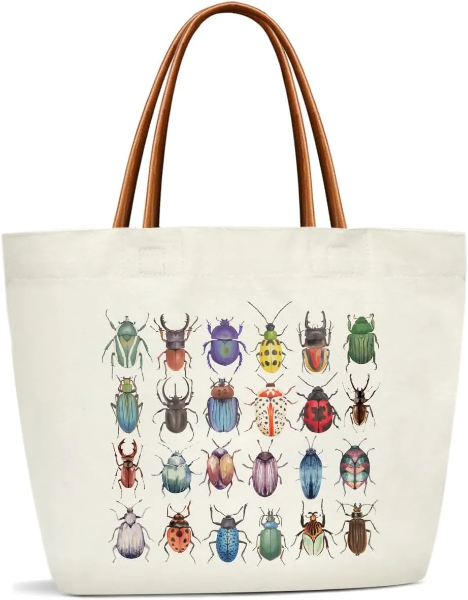 Insect Canvas Tote Bag For Women, Reusable Grocery Shoulder Bag Tote Bags for Work Beach Travel Gym, Beach Bag Handbag Motivational Gifts Birthday Gifts for for Insect Collector Teacher Friends -14