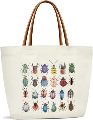 Insect Canvas Tote Bag For Women, Reusable Grocery Shoulder Bag Tote Bags for Work Beach Travel Gym, Beach Bag Handbag Motivational Gifts Birthday Gifts for for Insect Collector Teacher Friends -14