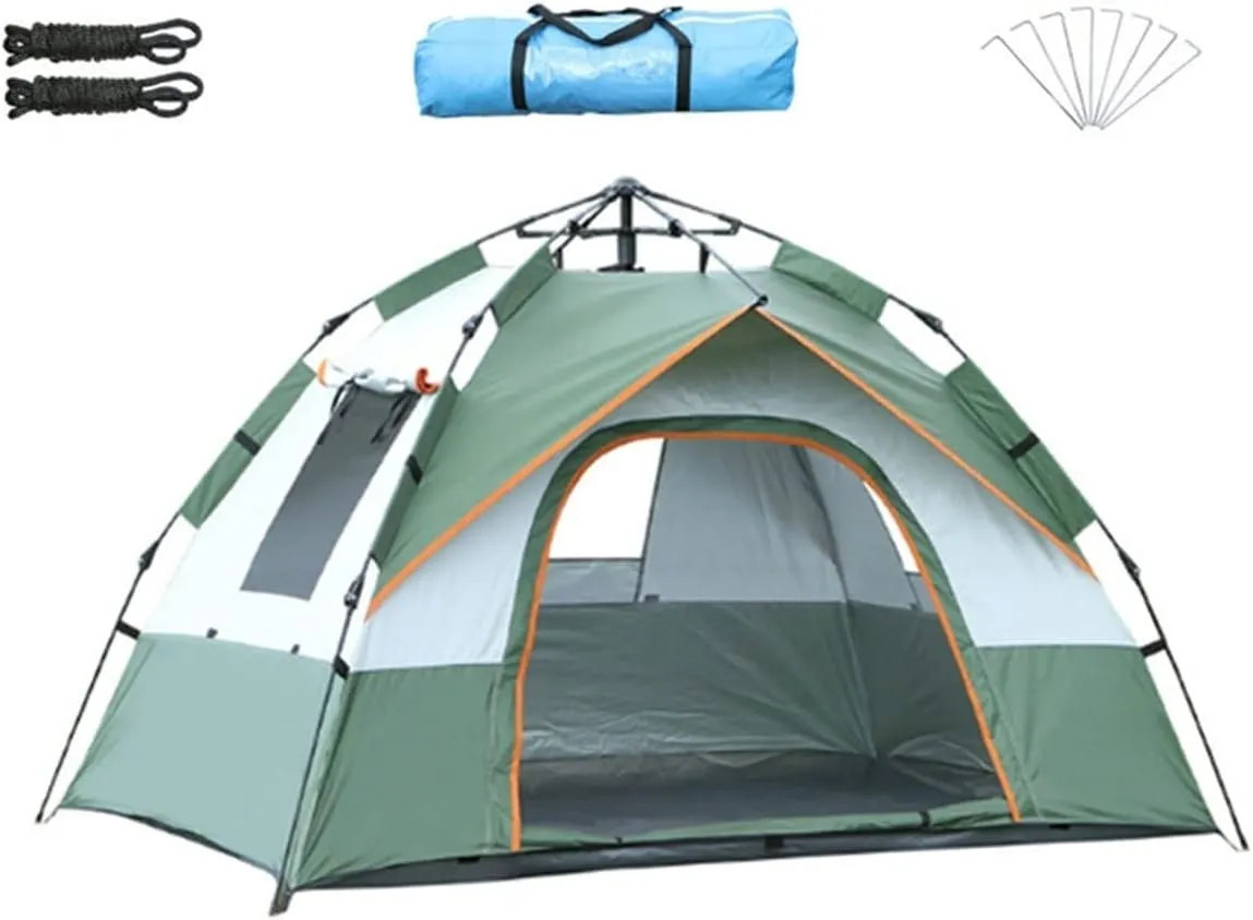 Instant Pop Up Tent Family Camping Tent 3-4 Person Portable Tent Automatic Tent Waterproof Windproof for Camping Hiking Mountaineering (Green 34 People 200 * 200 * 135CM)