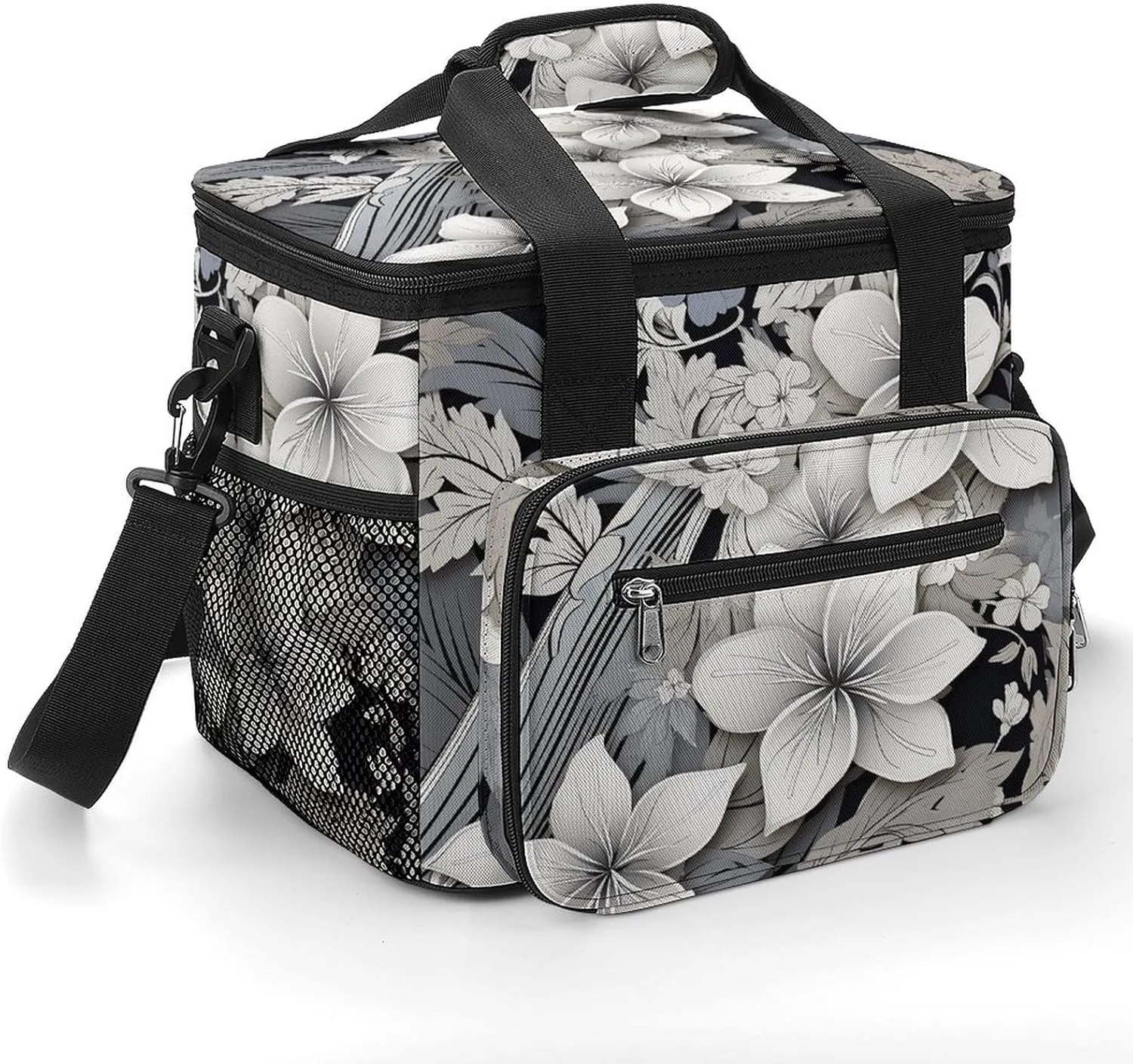 Insulated Camping Cooler Bag, Intricate Flowers Pattern Print Ice Pack with Leakproof Lining 22.5L Capacity Portable Thermal Bag for Camping,Picnic