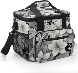 Insulated Camping Cooler Bag, Intricate Flowers Pattern Print Ice Pack with Leakproof Lining 22.5L Capacity Portable Thermal Bag for Camping,Picnic