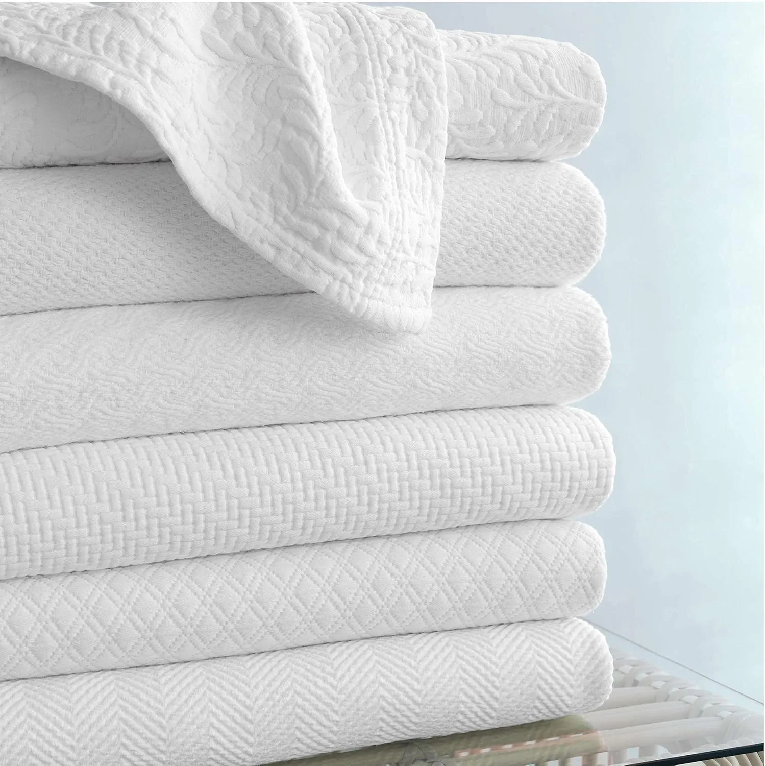 Interlaken White Matelasse Coverlet, King Size, White Solid Pattern