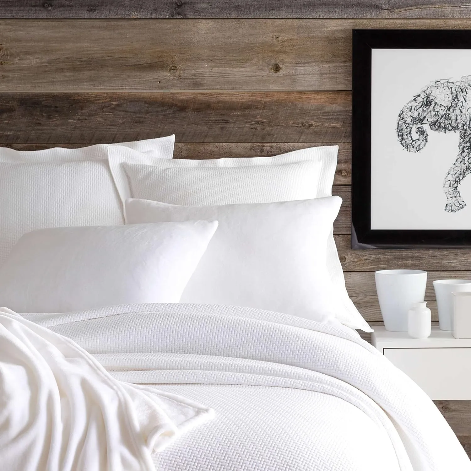 Interlaken White Matelasse Coverlet, King Size, White Solid Pattern