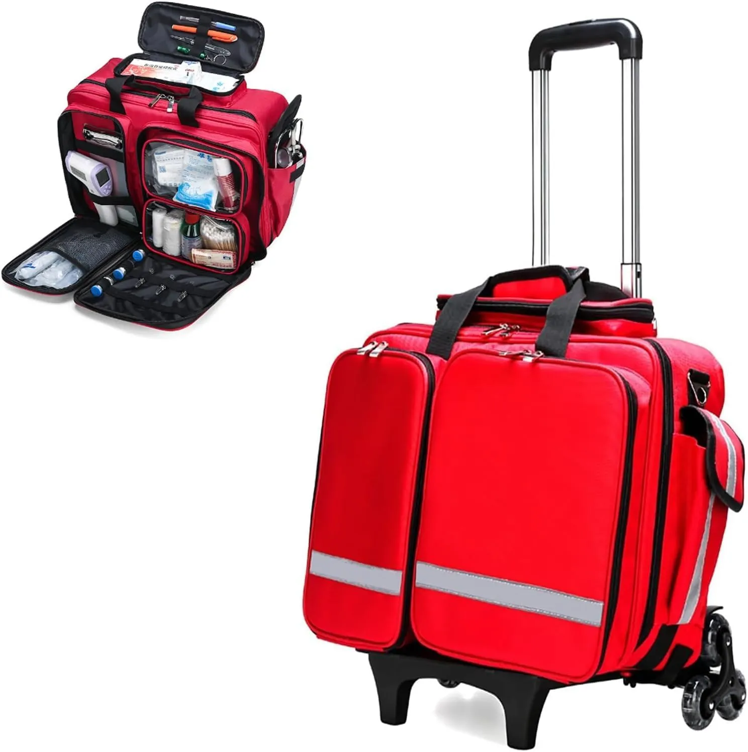IOCCIOBB Paramedics Medical Trolley Bag, Large Capacity Portable First Aid Kits Bag with Wheels, Waterproof and Durable Trauma Bag(A)