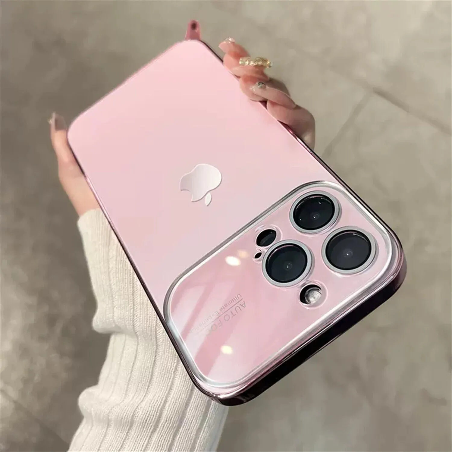 iPhone 15 Plus Full Lens Glass Case With Logo- Pink